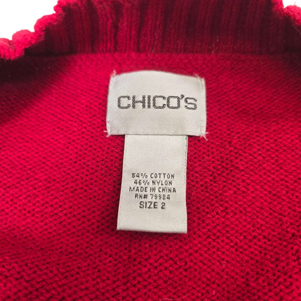 Chico's Red V-Neck Knit Sweater Cotton Blend Classic Style Women's‎ - Picture 6 of 8